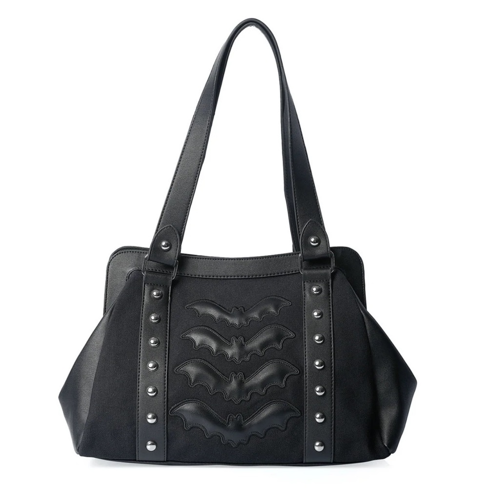 Lost Queen Canvas Bat Studded Shoulder Bag